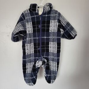 Sesame Street Vintage Baby 6/9 Months Navy Blue White Plaid Furry One Piece Suit